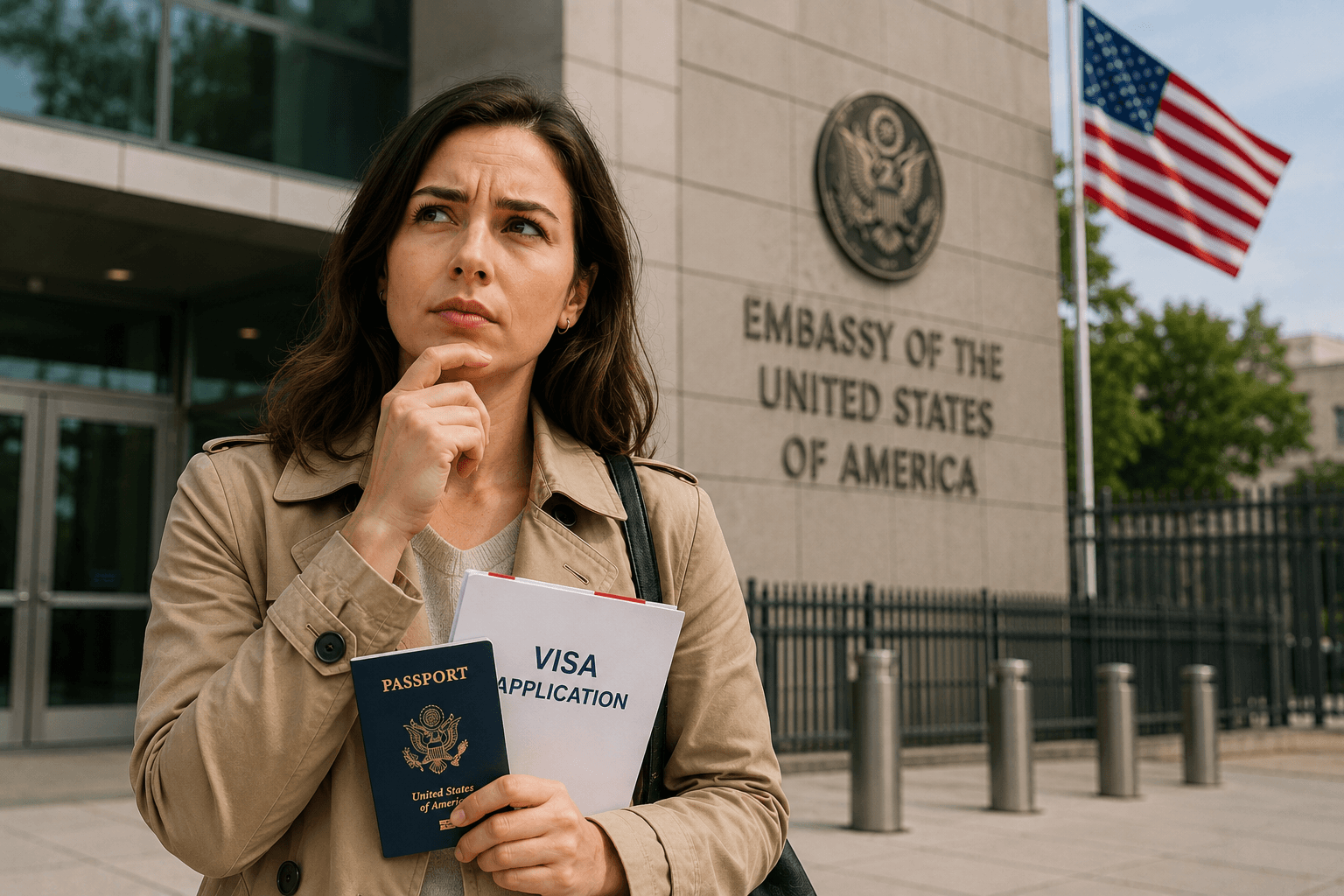 Osoba ispred Ambasade SAD razmišlja o novoj prijavi za vizu nakon prethodnog odbijanje vize za Ameriku